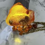 Vintage Art Deco Baltic Amber Collar Pin Brooch Dangle Beds Chain Gold Tone Photo 6