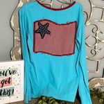 Sky Blue Custom Boutique Patriotic Shirt Cotton Long Sleeve Red Check Tshirt Top Size M Photo 0