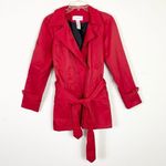 Liz Claiborne Red Double Breasted Nylon Blend Belted Coat Jacket Size S Photo 2
