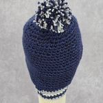 Navy Blue White Cable Pom Pom Bucket Knit Vintage Y2k Funky Beanie Crochet Hats Photo 3