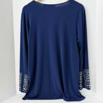 Susan Graver Tunic Top Women L Navy Embellished Bell Sleeve V-Neck Liquid Knit Photo 8