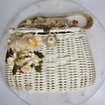 VTG Handmade Floral Wicker Nantucket Basket Purse White Ribbon Handle Photo 10