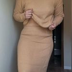 Cozy Tan Turtleneck Sweater Skirt Set Size L Photo 0