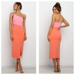 Petal and Pup  Xiomar Midi Dress Size 8 Orange Pink Colorblock One Shoulder Party Photo 11