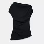 ZARA NWT black ruched asymmetrical shoulder asymmetrical hem top Photo 5