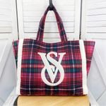 Victoria's Secret Victoria’s Secret Plaid Flannel Faux Sherpa Tote Bag Pink Green Large Photo 0