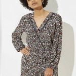 Loft Floral Long Sleeve Wrap Romper Black Multicolor Size M Photo 0