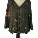 Anthropologie Fig and Flower Small Top 3/4 Flared Sleeve Button-Up Floral Embroidered Tie Knot Photo 0