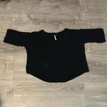 Free People Women’s Crochet Pull Over Short Sleeve Boho V Neck Black Sweater XS Photo 3