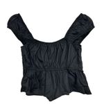 Lulus  Black Square Neck Puff Sleeve Cropped Peplum Top Size S NWT Photo 1