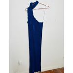 L’IDEE Regal Blue 90s One Shoulder High Neck Satin Plisse Lettuce Hemline Dress Size 10 Photo 2