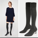 ZARA Boots Grey Knit Sock Heels Knee High OTK Size 35 US 5 Photo 1
