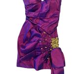 Mac Duggal Purple Strapless Ruched Mini Dress Gold Crystal Embellishments Size 4 Photo 0