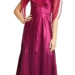 Komarov Flutter Sleeve Chiffon Charmeuse Midi Dress Cranberry Medium M Photo 0