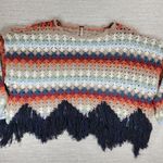 Free People  XS Crochet Fringe Sweater Multicolor Boho Chevron Knit Oversized Photo 1