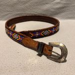 Vintage 1991 Beaded Native American Southwestern Leather Belt size 36 Brown Photo 0