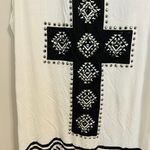 Vocal Cross Rhinestone Fringe Open Front Long Vest White M Photo 10
