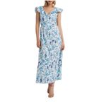 H by Halston NWT H Halston Sleeveless Batik Blossom Angle Blue Ruffled Strap Dress Photo 4