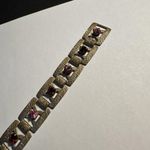 Women’s Bronze Gold Tone Red & Pink Rhinestone Tennis Bracelet 7 Inch Photo 9