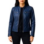 Vince Quilted Sleeve Lamb Leather Moto Jacket Front Zip Blue Size XS Photo 2