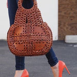 Patricia Nash Brown Flapover Pisticci Chainlink Leather Shoulder Hand Bag Purse Tote Woven Boho Western Satchel Photo 0