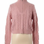 Lucky Brand  S Pink Cable Knit Quarter Zip Cropped Pullover Sweater Cottagecore Photo 0