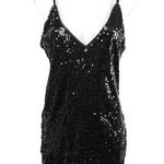 She & Sky Black Sequin V-neck Sleeveless Cami Camisole Mini Slip Tank Dress Sz L Photo 0