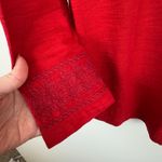 J Jill Womens Button‎ Down Embroidered Shirt in Red Sz S Flowy Oversized Holiday Photo 3