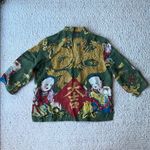 Citron Santa Monica Dragon Lotus Asian Printed Silk Shirt Olive Green Large Photo 5