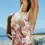 ALC Frank A.L.C Cleo Orange Rose One Piece Multi Graphic Swimsuit Size XS Plunge V Neck Photo 0