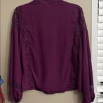 Venus  Deep Purple Lace Women's Blouse bow tie button down v neck small crochet Photo 4