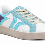 COB CULTURE OF BRAVE White Leather Neon Glare Blue Glitter Wing Sneaker 8 Photo 0