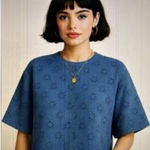 Madewell  Embroidered Wide-Sleeve Boxy Crop Tee Crewneck Blue Size M Photo 0