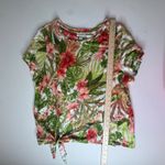 J Jill Love Linen Tropical Floral Tie Front Top Size LP Resort Lightweight Beach Green Photo 6