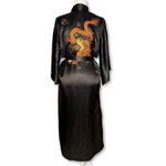 Esme 1950s Silk Embroidered Kimono Robe Large Asian Chinese Art Long Pockets Black Photo 5