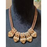 Women's Gold Statement Bib Necklace Chevron Pendant Lobster Clasp Jewelry Design Brown Photo 1
