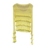 Anthropologie Ruffle Open Knit Sweater Womens Large Lime Green Feminine Coquette Photo 7