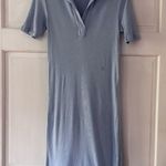 Helmut Lang Collared Baby Blue Rib Knit Midi Dress Shirt Dress Size Large Ribbed Photo 0