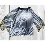 Paige MADISON  Women's Long Trumpet Sleeve Size XL Sheer Blouse Top Round Neck Photo 1