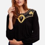 Free People  Begonia Black and Gold embroidered Women's Top Photo 0