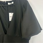 Showpo NWT . Margerie Plunge Puff Sleeve Fit & Flare Black Mini Dress Size 16 Photo 5