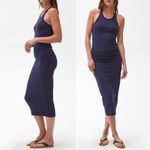 Michael Stars NWT Navy Ruched Midi Tank Dress Sz Large Racerback Cotton USA Made Photo 1