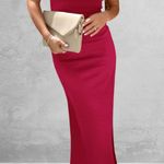PRETTYGARDEN Pink Bodycon Ribbed Strapless Side Slit Dress Photo 0