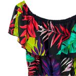 Bold Elements  cut to curve off shoulder tropical ruffle floral M colorful palm Photo 2