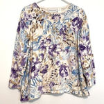 Alfred Dunner White Tan Blue Lilac Purple Floral Embellished 3/4 Sleeve Sweater Photo 0