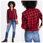 Madewell Women’s Sasha Red and Black Buffalo Check Tie Front Flannel Shirt Large Photo 1