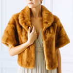 Luxurious Mink Fur Capelet Stole Shawl Brown Short Sleeve Evening Wrap Cape Gold Size M Photo 0