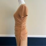 Norma Kamali  Kamali Kulture Crew Neck Shirred Midi Bodycon Dress in Tan Size S Photo 6