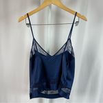 Victoria's Secret Medium Satin Lace V Neck Navy Blue Crop Tank Top Lingerie Photo 1