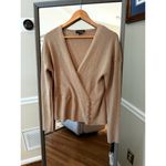 Calligraphie Gold Shimmer Wrap Sweater Metallic Knit Top Large Gray Photo 3